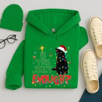 Is This Jolly Enough Black Cat Merry Christmas Tree Lights Hoodie