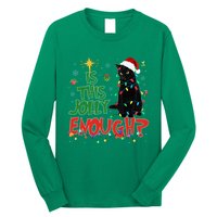 Is This Jolly Enough Black Cat Merry Christmas Tree Lights Long Sleeve Shirt