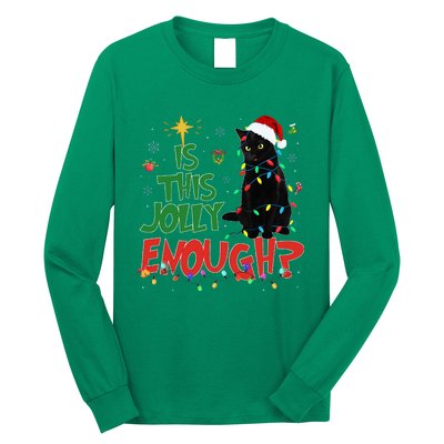 Is This Jolly Enough Black Cat Merry Christmas Tree Lights Long Sleeve Shirt