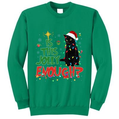 Is This Jolly Enough Black Cat Merry Christmas Tree Lights Sweatshirt
