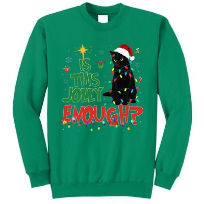 Is This Jolly Enough Black Cat Merry Christmas Tree Lights Sweatshirt