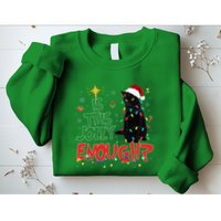 Is This Jolly Enough Black Cat Merry Christmas Tree Lights Sweatshirt