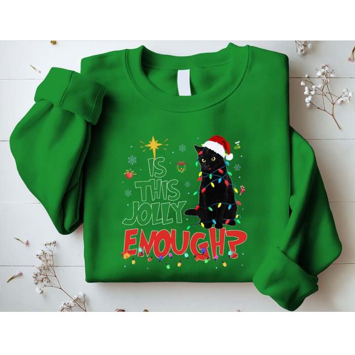 Is This Jolly Enough Black Cat Merry Christmas Tree Lights Sweatshirt