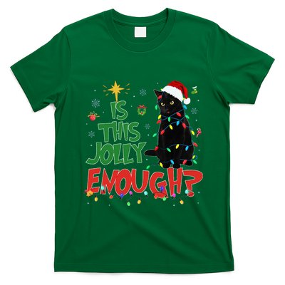 Is This Jolly Enough Black Cat Merry Christmas Tree Lights T-Shirt