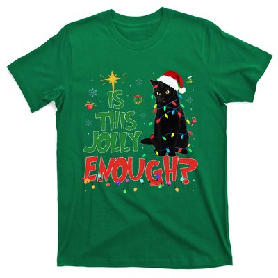 Is This Jolly Enough Black Cat Merry Christmas Tree Lights T-Shirt