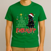 Is This Jolly Enough Black Cat Merry Christmas Tree Lights T-Shirt