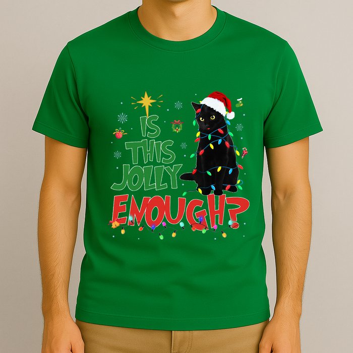 Is This Jolly Enough Black Cat Merry Christmas Tree Lights T-Shirt