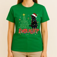 Is This Jolly Enough Black Cat Merry Christmas Tree Lights T-Shirt