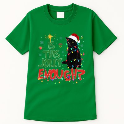 Is This Jolly Enough Black Cat Merry Christmas Tree Lights Tall T-Shirt