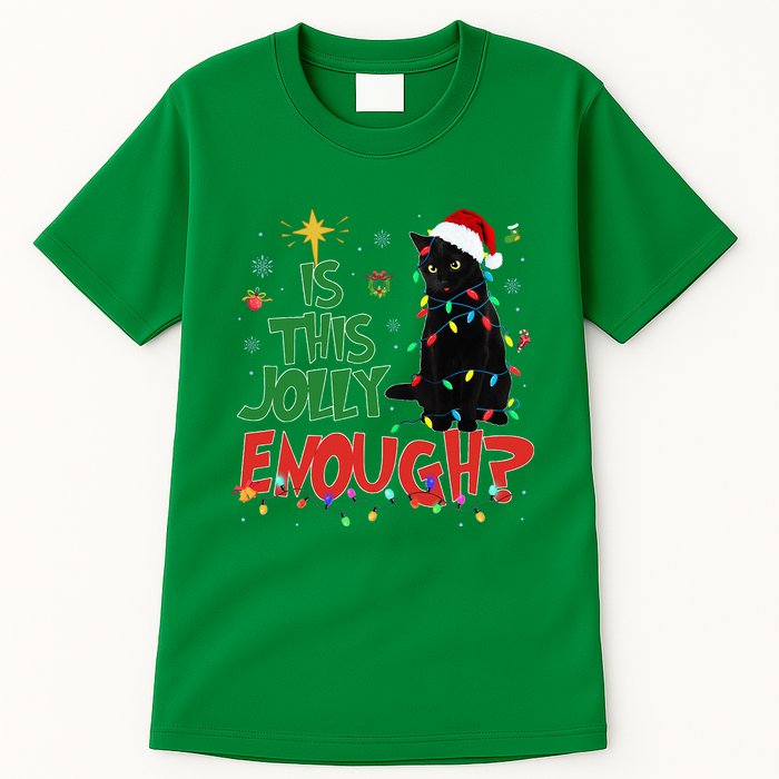 Is This Jolly Enough Black Cat Merry Christmas Tree Lights Tall T-Shirt