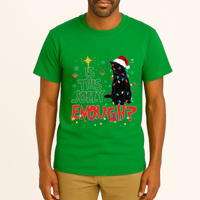 Is This Jolly Enough Black Cat Merry Christmas Tree Lights Tall T-Shirt