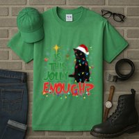 Is This Jolly Enough Black Cat Merry Christmas Tree Lights Tall T-Shirt