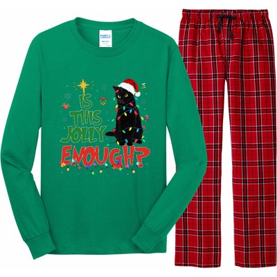 Is This Jolly Enough Black Cat Merry Christmas Tree Lights Long Sleeve Pajama Set