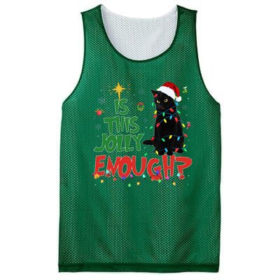 Is This Jolly Enough Black Cat Merry Christmas Tree Lights Mesh Reversible Basketball Jersey Tank