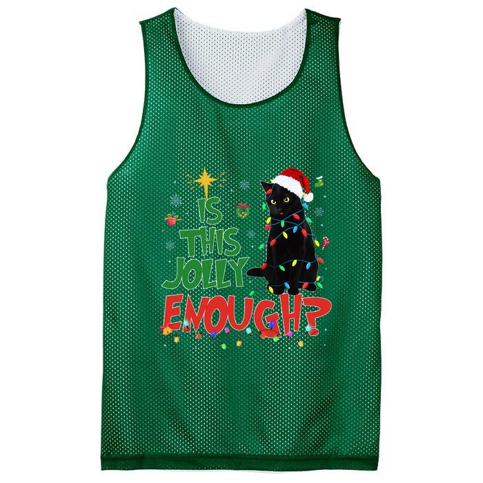 Is This Jolly Enough Black Cat Merry Christmas Tree Lights Mesh Reversible Basketball Jersey Tank