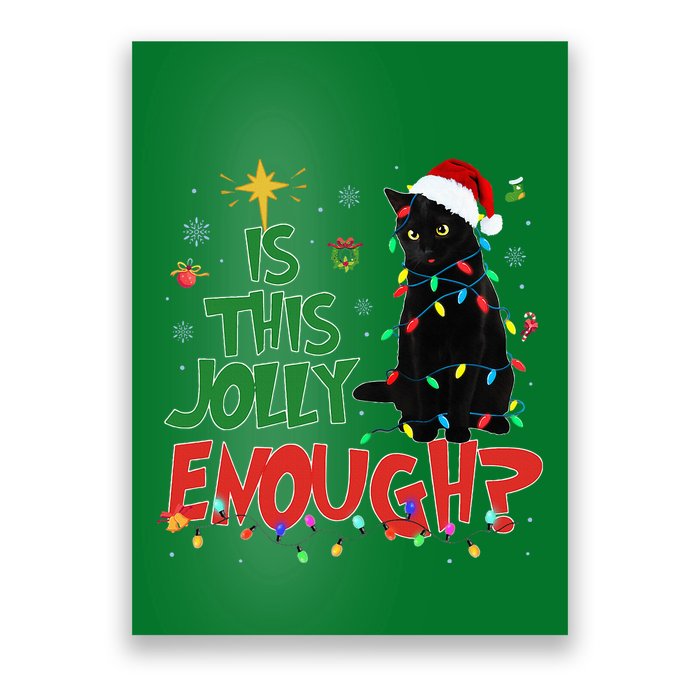 Is This Jolly Enough Black Cat Merry Christmas Tree Lights Poster