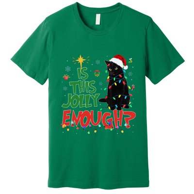 Is This Jolly Enough Black Cat Merry Christmas Tree Lights Premium T-Shirt