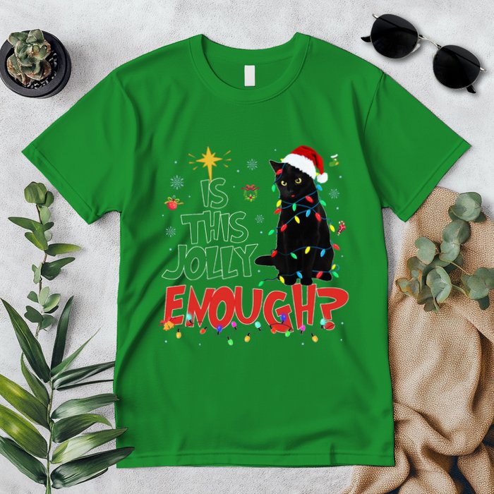 Is This Jolly Enough Black Cat Merry Christmas Tree Lights Premium T-Shirt