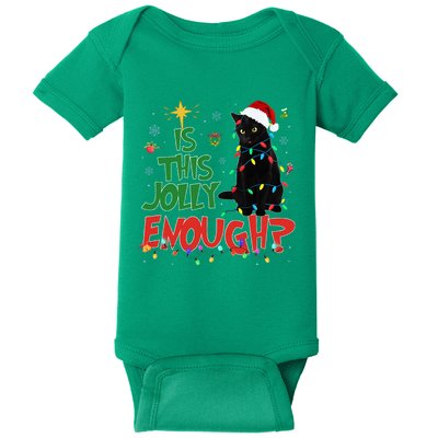 Is This Jolly Enough Black Cat Merry Christmas Tree Lights Baby Bodysuit
