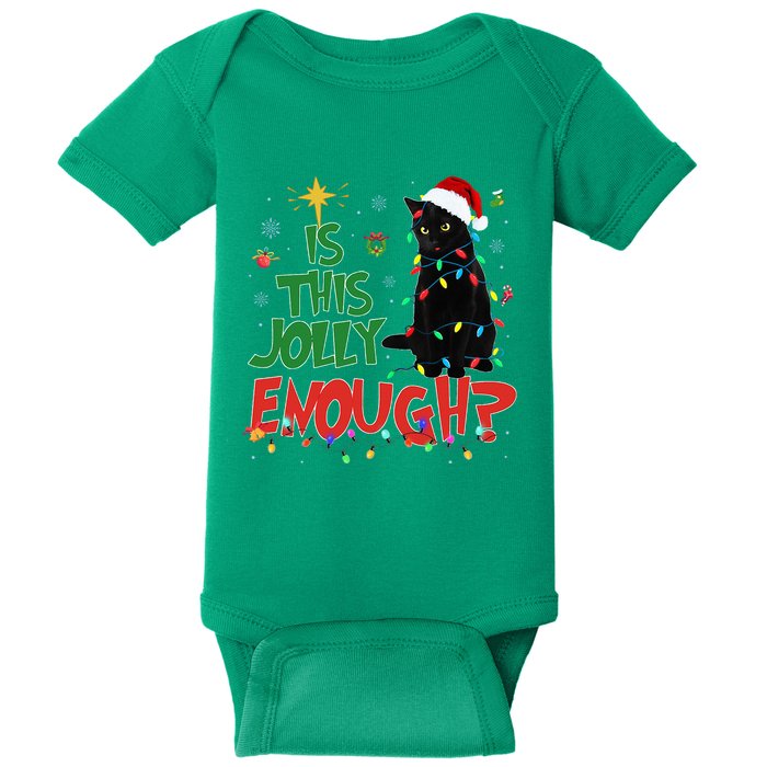 Is This Jolly Enough Black Cat Merry Christmas Tree Lights Baby Bodysuit