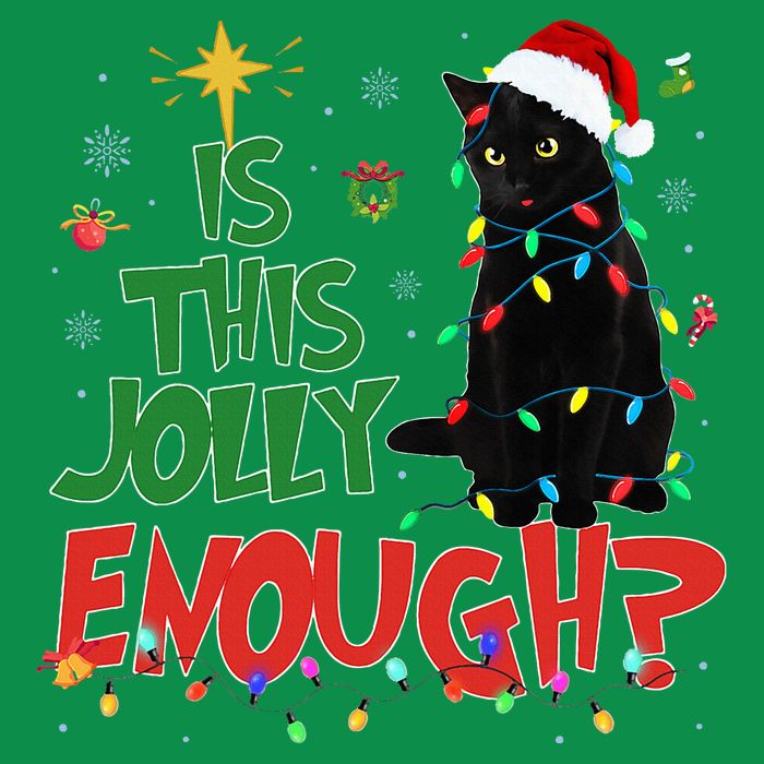 Is This Jolly Enough Black Cat Merry Christmas Tree Lights Baby Bodysuit