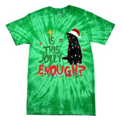 Is This Jolly Enough Black Cat Merry Christmas Tree Lights Tie-Dye T-Shirt