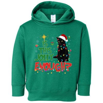 Is This Jolly Enough Black Cat Merry Christmas Tree Lights Toddler Hoodie