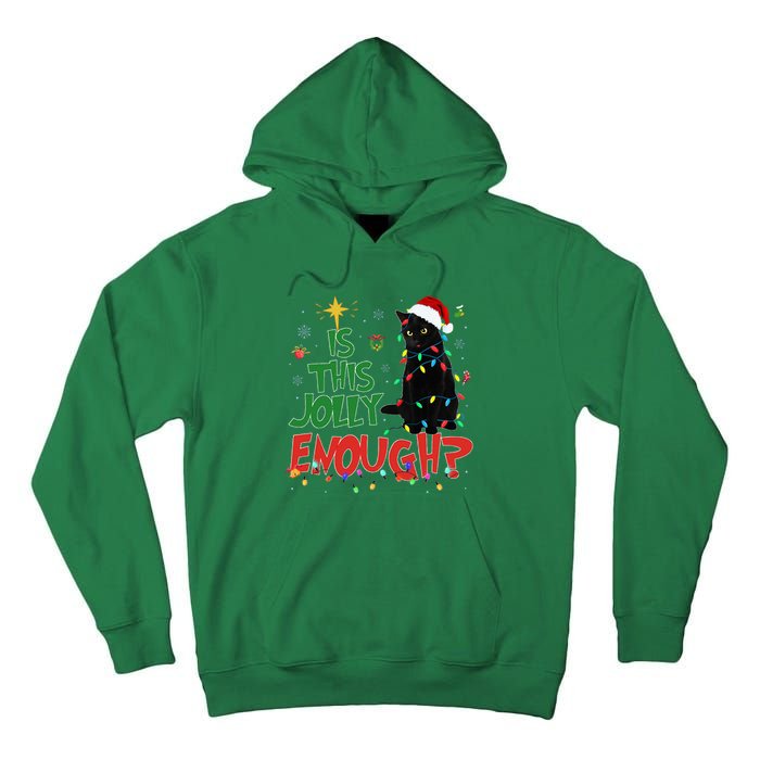 Is This Jolly Enough Black Cat Merry Christmas Tree Lights Tall Hoodie