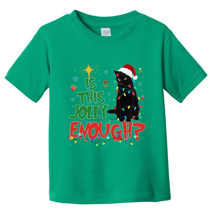 Is This Jolly Enough Black Cat Merry Christmas Tree Lights Toddler T-Shirt