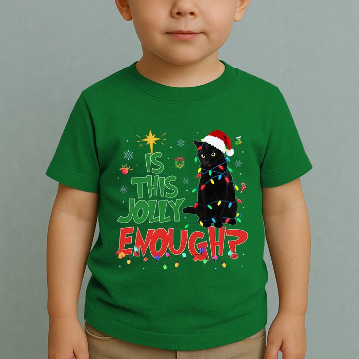 Is This Jolly Enough Black Cat Merry Christmas Tree Lights Toddler T-Shirt