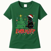 Is This Jolly Enough Black Cat Merry Christmas Tree Lights Womens T-Shirt