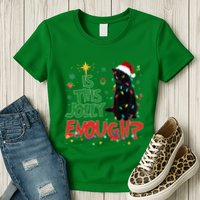 Is This Jolly Enough Black Cat Merry Christmas Tree Lights Womens T-Shirt