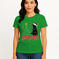 Is This Jolly Enough Black Cat Merry Christmas Tree Lights Womens T-Shirt
