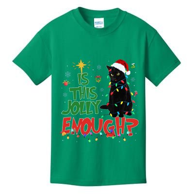 Is This Jolly Enough Black Cat Merry Christmas Tree Lights Kids T-Shirt