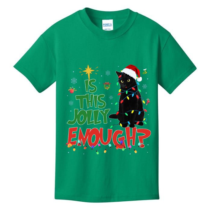 Is This Jolly Enough Black Cat Merry Christmas Tree Lights Kids T-Shirt