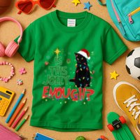 Is This Jolly Enough Black Cat Merry Christmas Tree Lights Kids T-Shirt