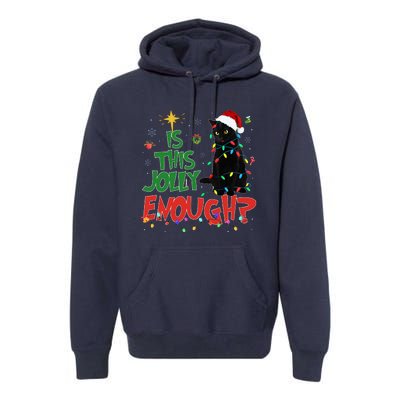 Is This Jolly Enough Black Cat Merry Christmas Tree Lights Premium Hoodie