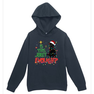 Is This Jolly Enough Black Cat Merry Christmas Tree Lights Urban Pullover Hoodie