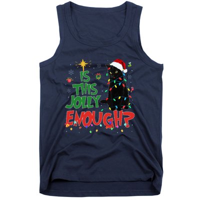 Is This Jolly Enough Black Cat Merry Christmas Tree Lights Tank Top