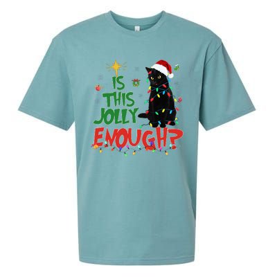 Is This Jolly Enough Black Cat Merry Christmas Tree Lights Sueded Cloud Jersey T-Shirt