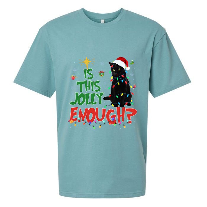 Is This Jolly Enough Black Cat Merry Christmas Tree Lights Sueded Cloud Jersey T-Shirt