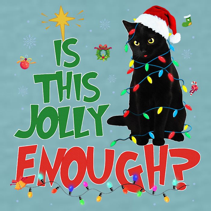 Is This Jolly Enough Black Cat Merry Christmas Tree Lights Sueded Cloud Jersey T-Shirt
