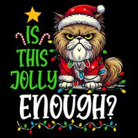 Is This Jolly Enough Christmas Cat Funny Santa Hat Women Stripe Pom Pom Beanie