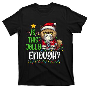 Is This Jolly Enough Christmas Cat Funny Santa Hat Women T-Shirt