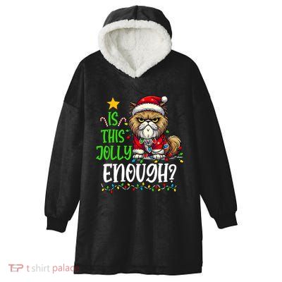 Is This Jolly Enough Christmas Cat Funny Santa Hat Women Hooded Wearable Blanket