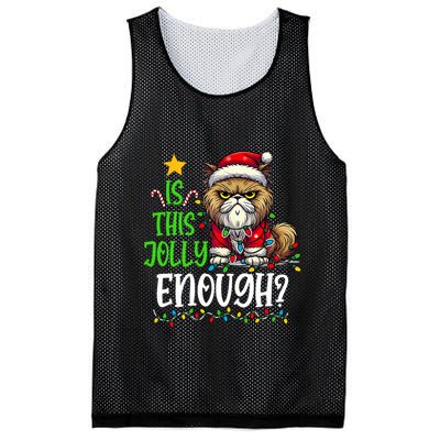 Is This Jolly Enough Christmas Cat Funny Santa Hat Women Mesh Reversible Basketball Jersey Tank
