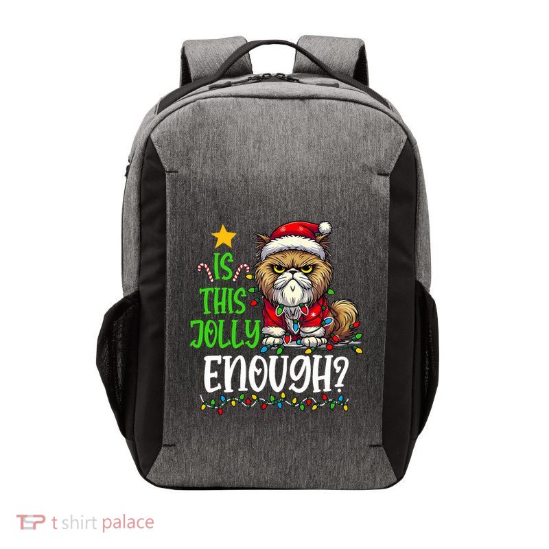 Is This Jolly Enough Christmas Cat Funny Santa Hat Women Vector Backpack