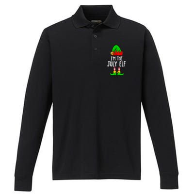 Im The July Elf Funny Holiday Christmas Men Women Kids Performance Long Sleeve Polo