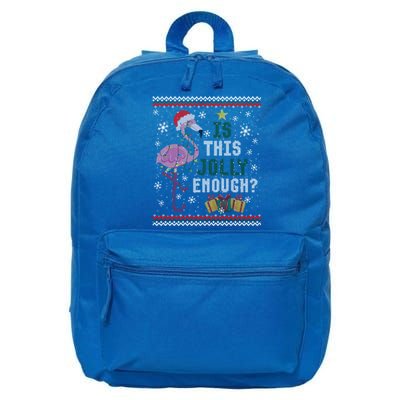 Is This Jolly Enough Flamingo Christmas Ugly Xmas Sweater Cute Gift 16 in Basic Backpack