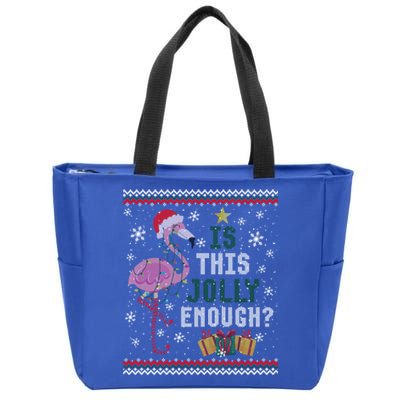 Is This Jolly Enough Flamingo Christmas Ugly Xmas Sweater Cute Gift Zip Tote Bag